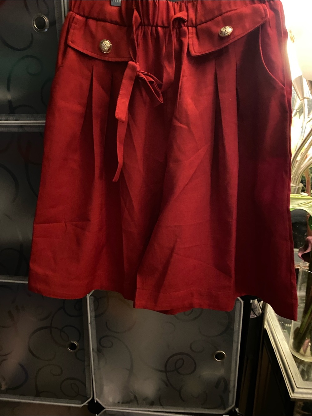 NWOT, Duo Red and Olive Green Pleated Drawstring Skirts -Brand New